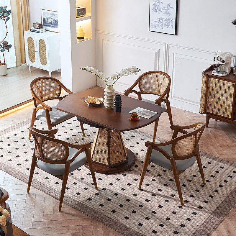 Portocin Ash wood natural rattan round dining set