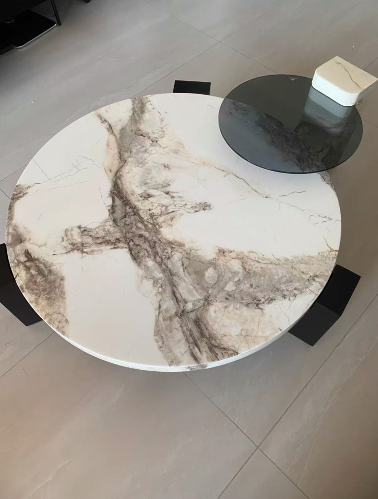 Mizav Marble slab ash base round coffee table set