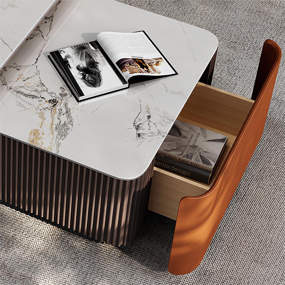 Evanes Foldable retractable square sintered stone coffee table