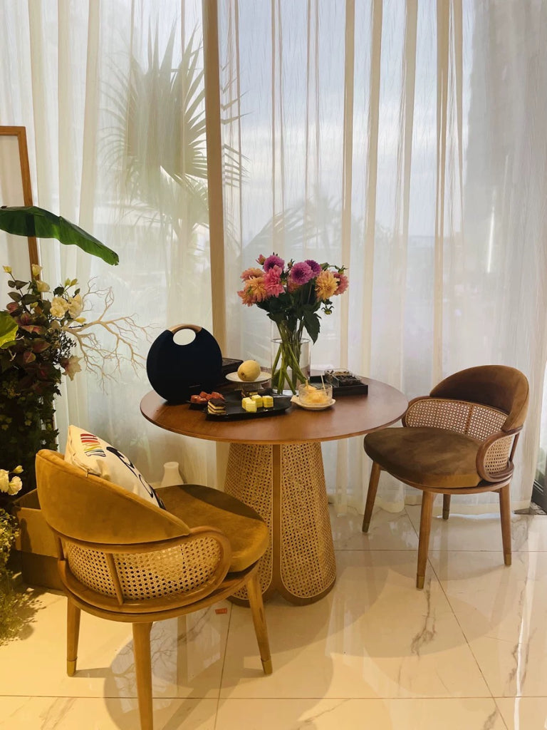 Bonnie Ash wood Indonesian natural rattan round dining set