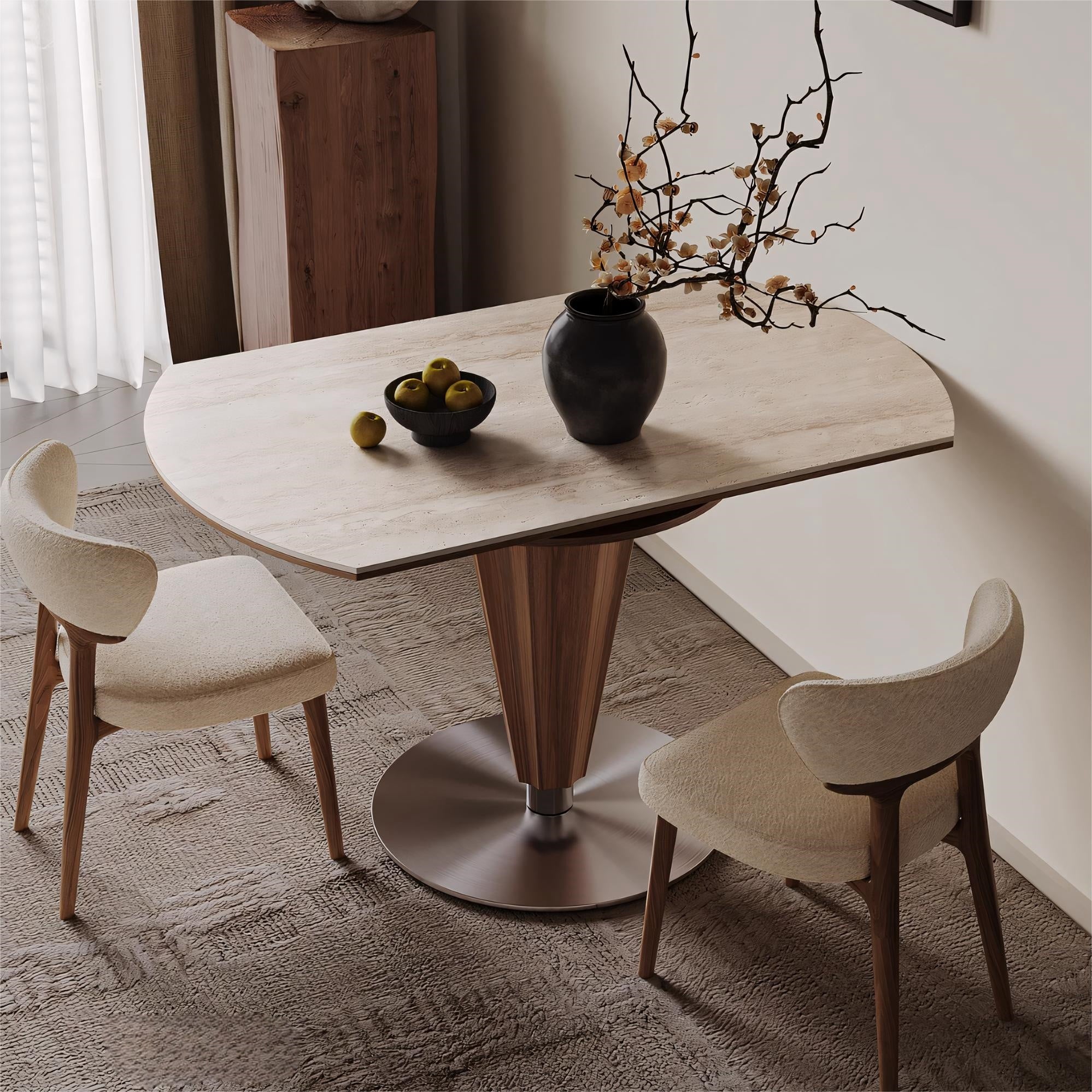 Patima Round-to-rectangular sliding extension dining table