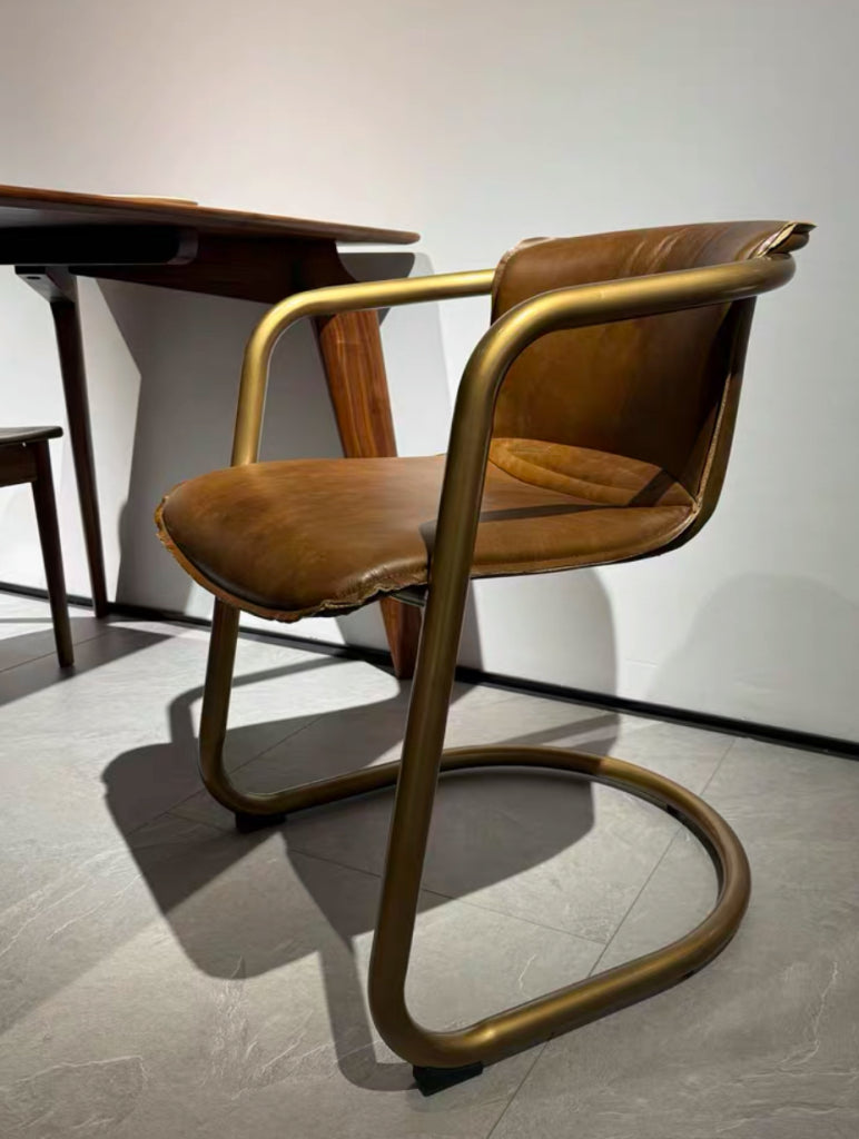 Berleto 2pcs full-grain leather with oil wax finish dining chairs