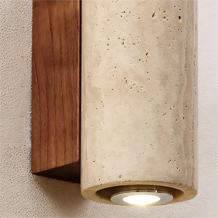 Vicria 2pcs yellow travertine rubberwood wall lights bedside lights-A