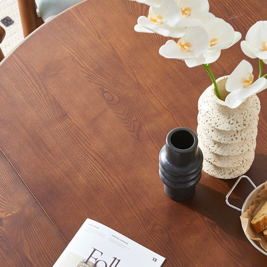 Portocin Ash wood natural rattan round transformable dining table