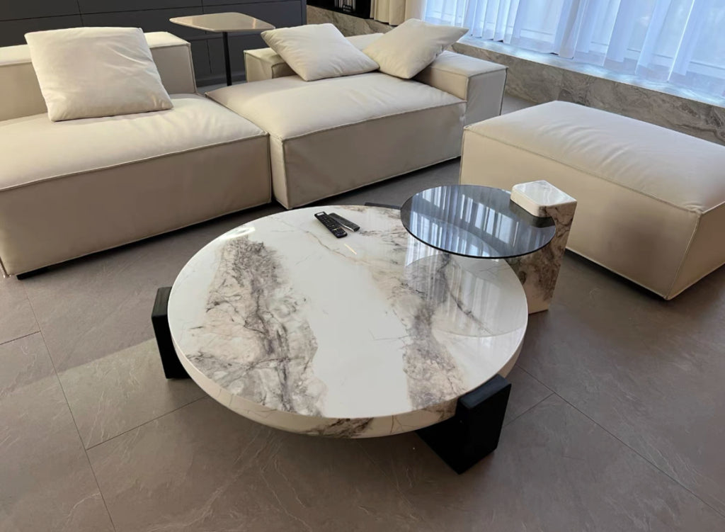 Mizav Marble slab ash base round coffee table set