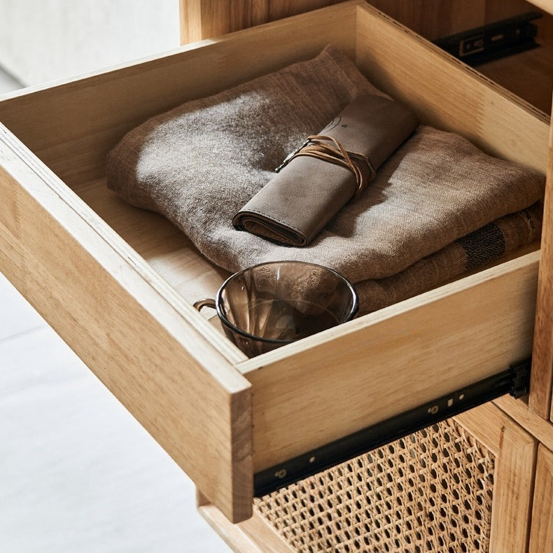 Higpoli Ash wood natural rattan sideboard