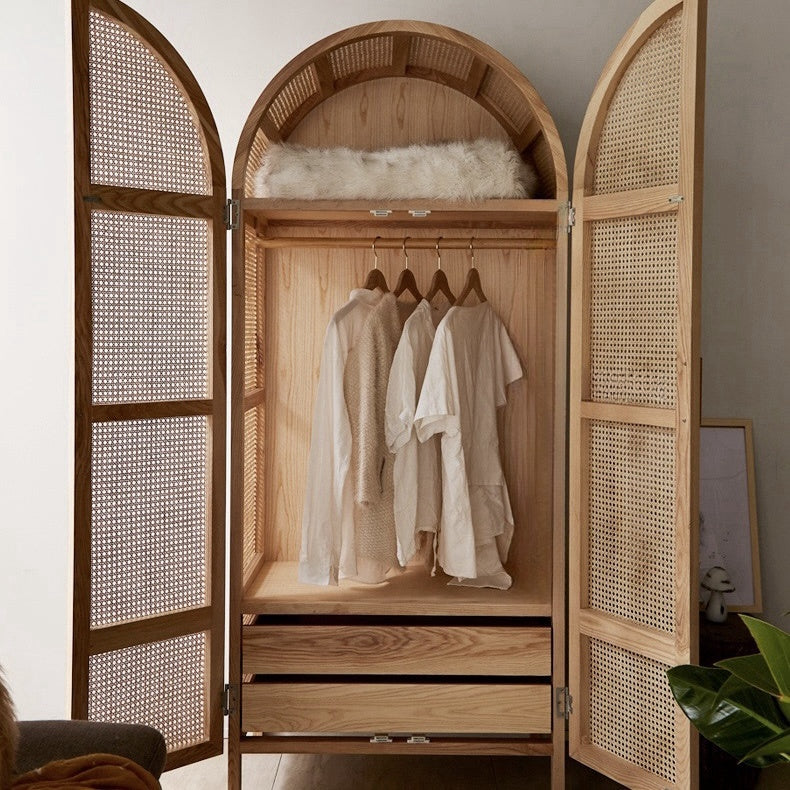 Bimare Ash wood natural rattan wardrobe
