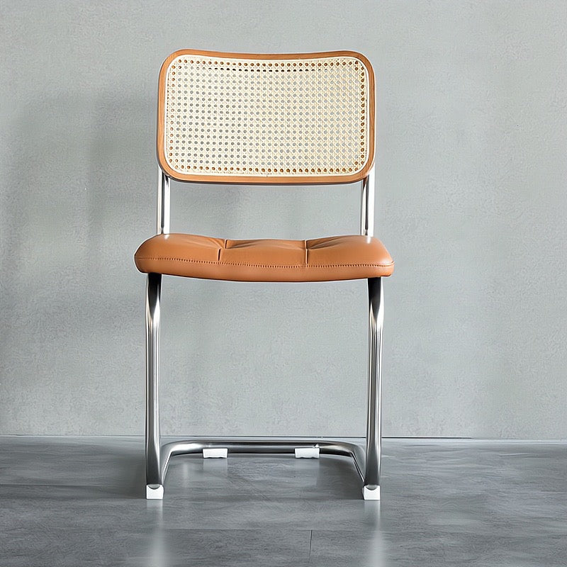 poliven 2pcs ash wood natural rattan leather dining chairs