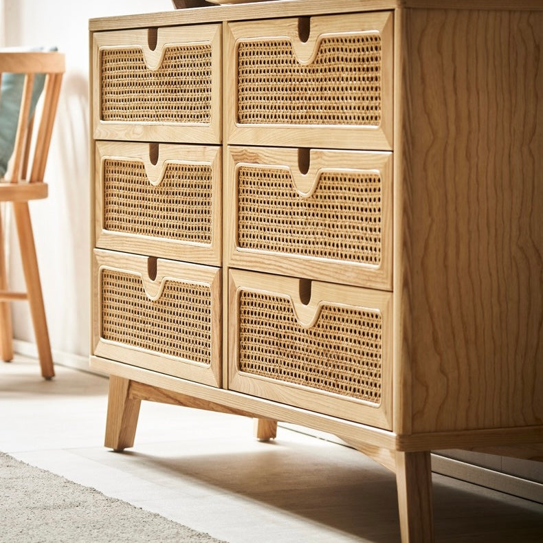 Vilriga Ash wood natural rattan chest of drawers