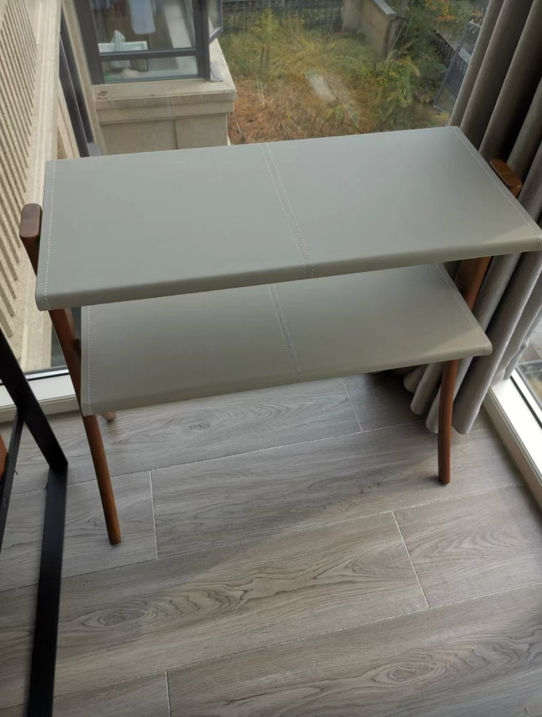 Irima Solid wood leather side table