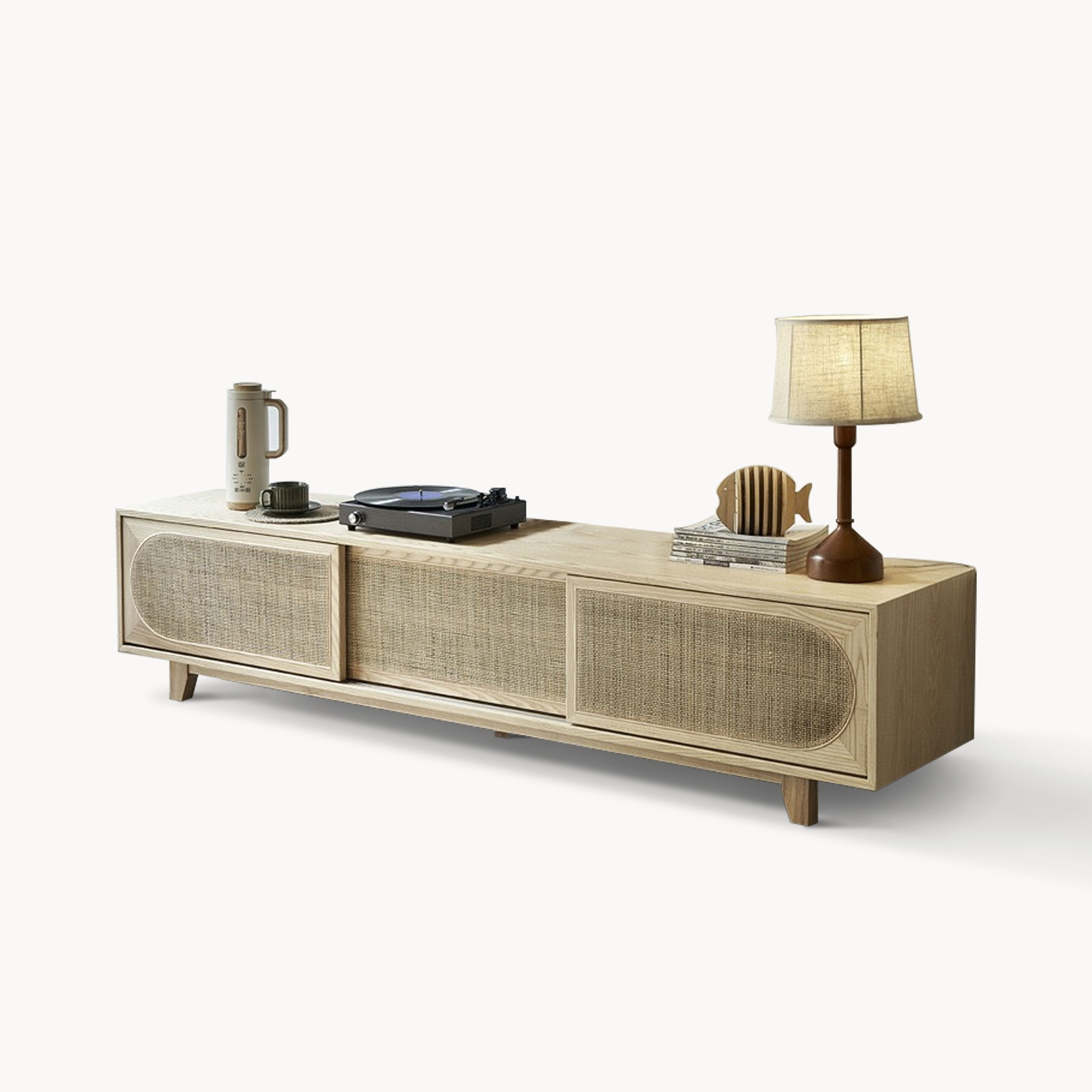 Sidaro Ash wood natural rattan TV cabinet