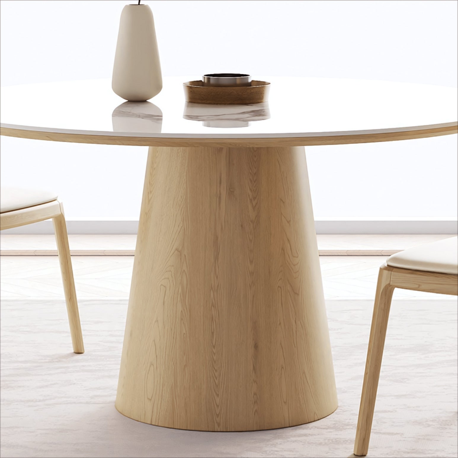 Larson Sintered stone solid wood round dining set