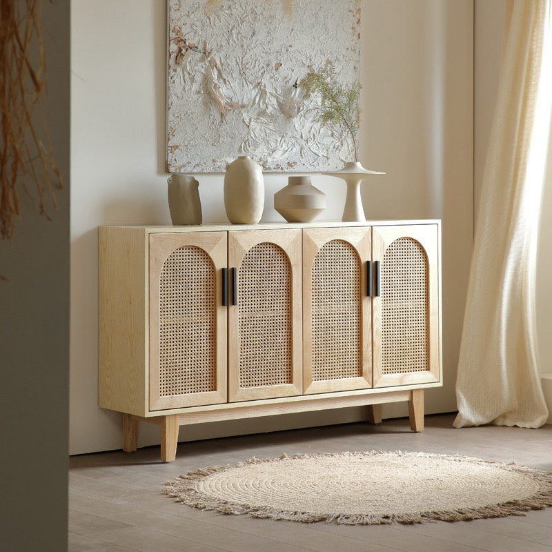 Jesseral Ash wood natural rattan sideboard