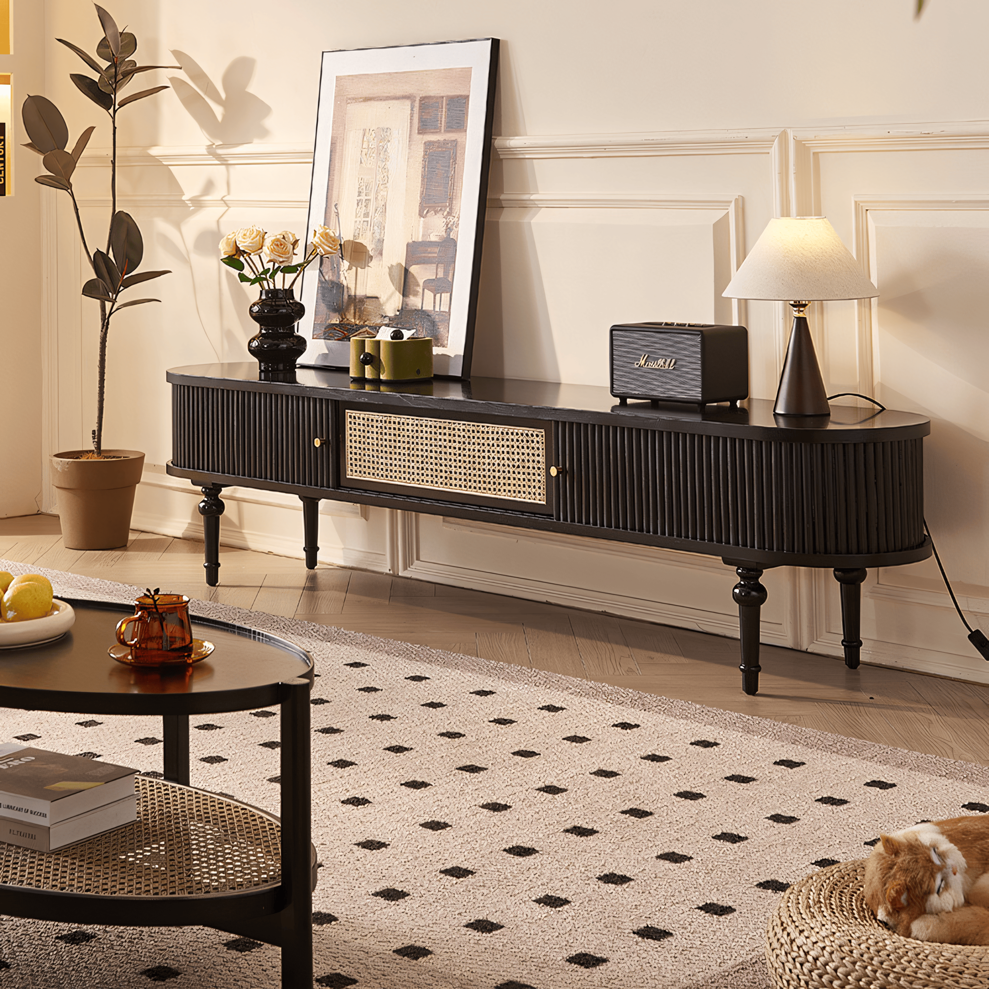 Belar Solid wood natural rattan TV cabinet