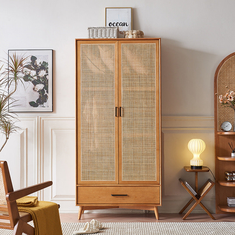 Welorani Ash wood natural rattan wardrobe