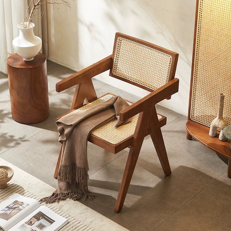 Nafilia 2pcs ash wood natural rattan dining chairs