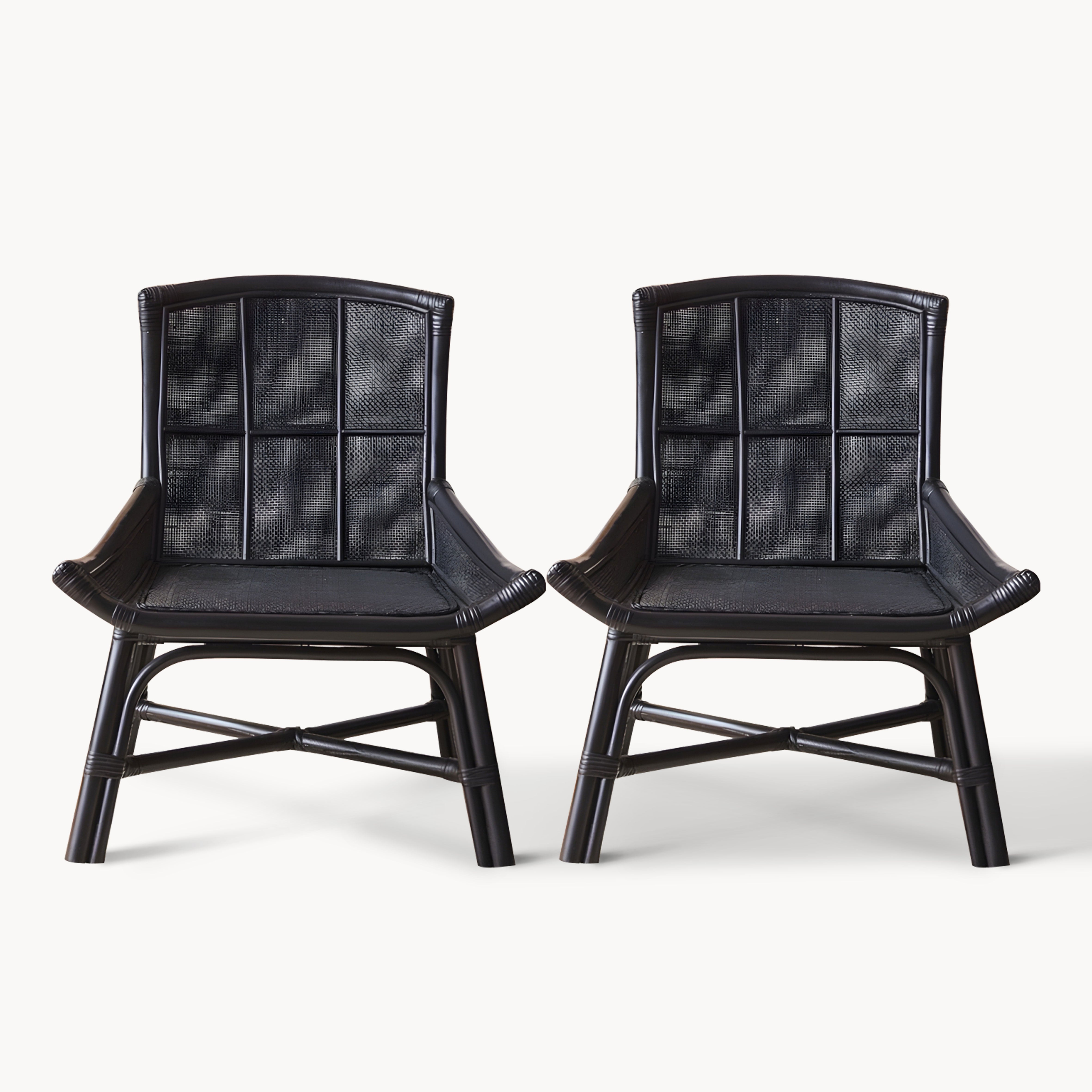 Sahalin 2pcs ash wood natural rattan dining chairs