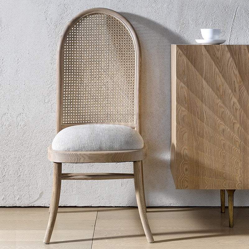 Woolan 2pcs ash wood natural rattan dining chairs