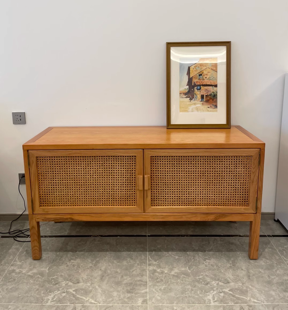 Ritanlar Ash wood natural rattan sideboard