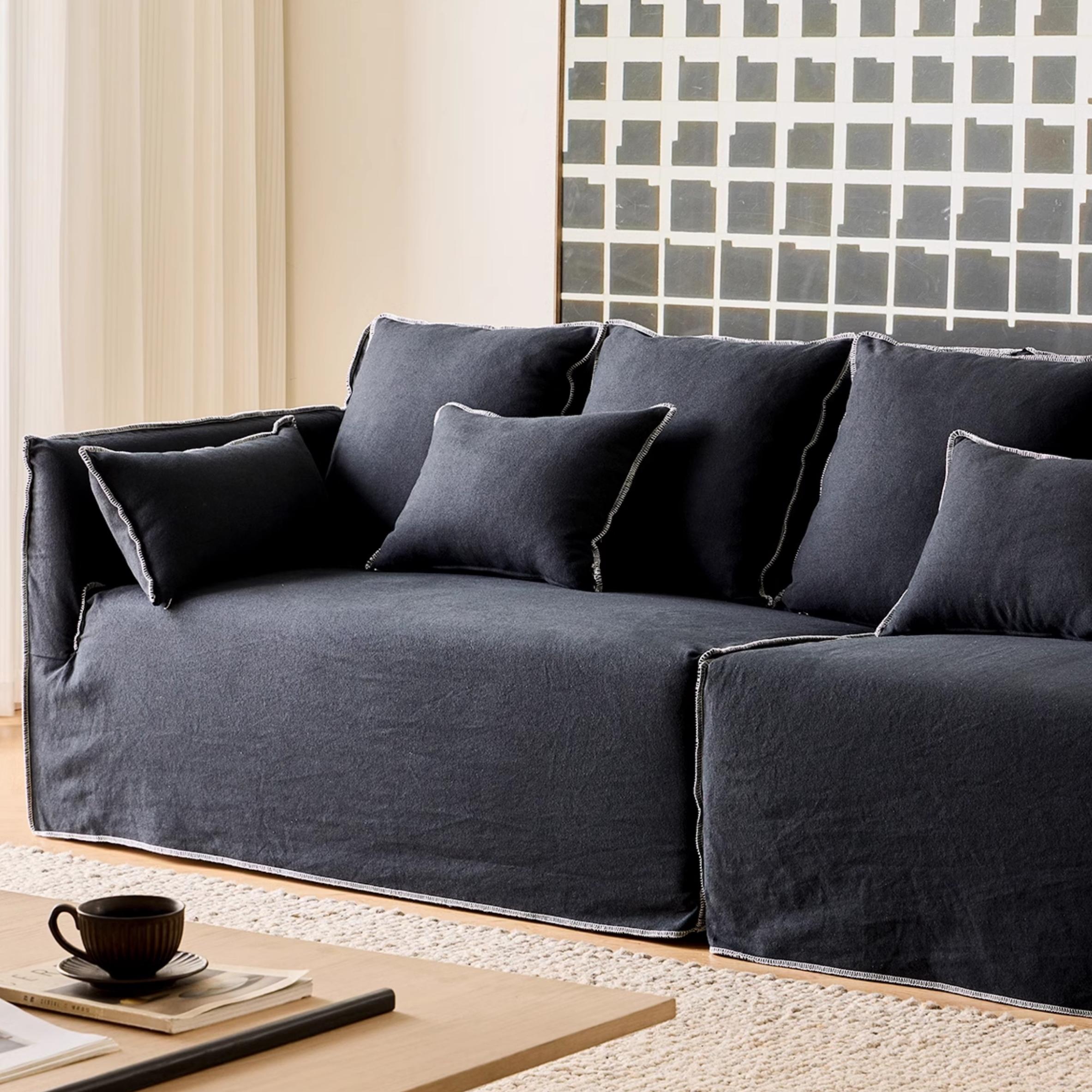 Geema Washable natural linen fabric straight sofa