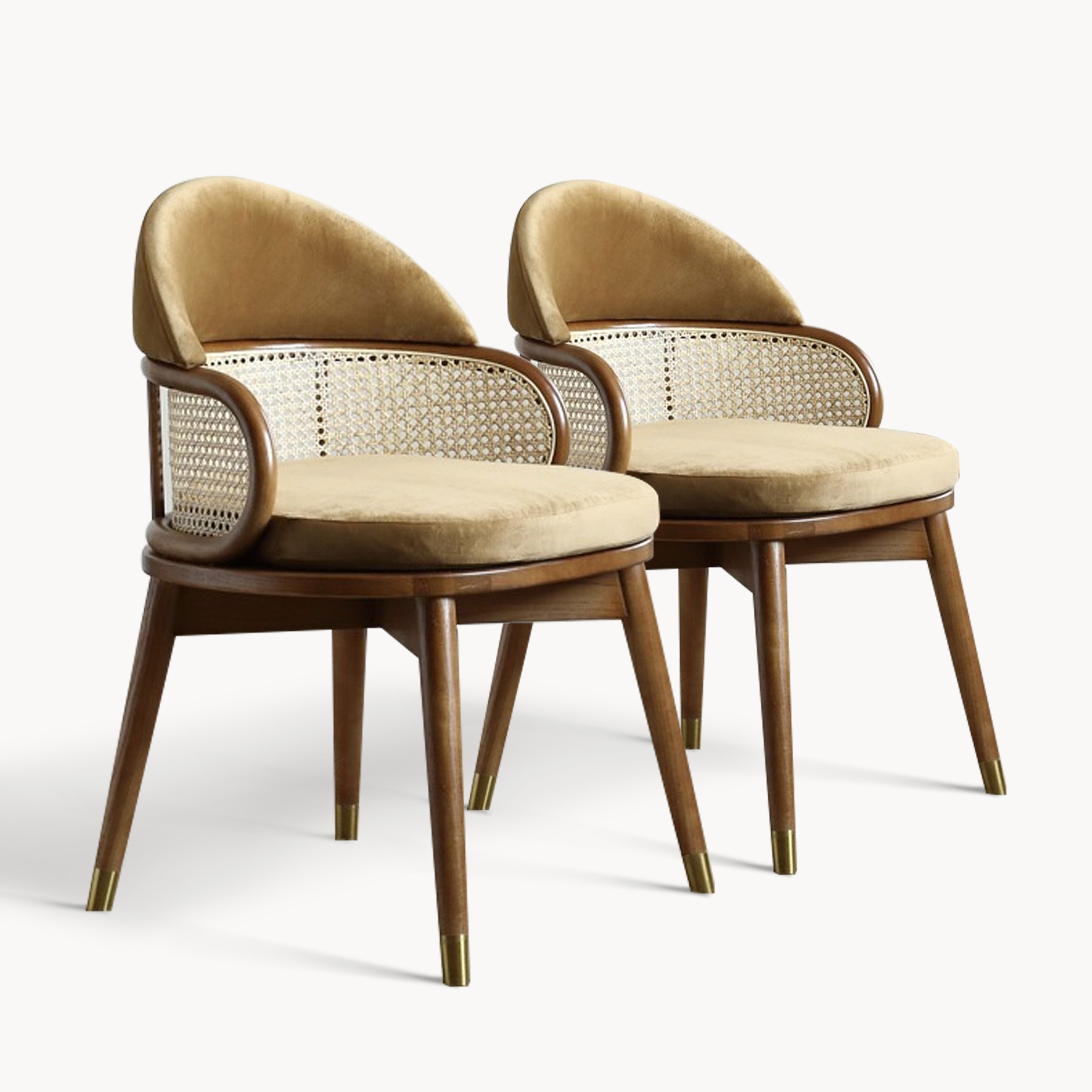 Hilarow 2 pcs ash wood natural rattan dining chairs