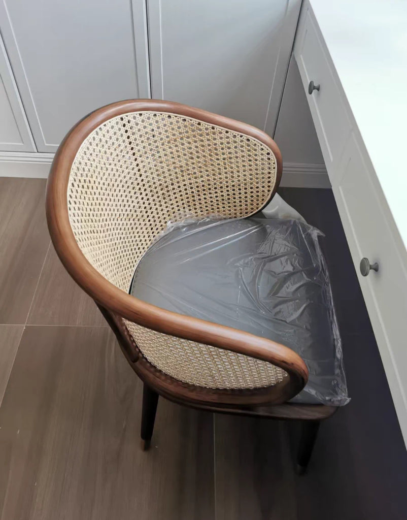 Yuliana 2 pcs ash wood natural rattan dining chairs