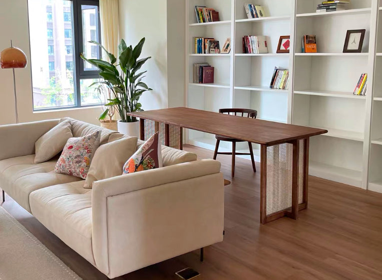 Osalan Ash wood natural rattan rectangular dining table