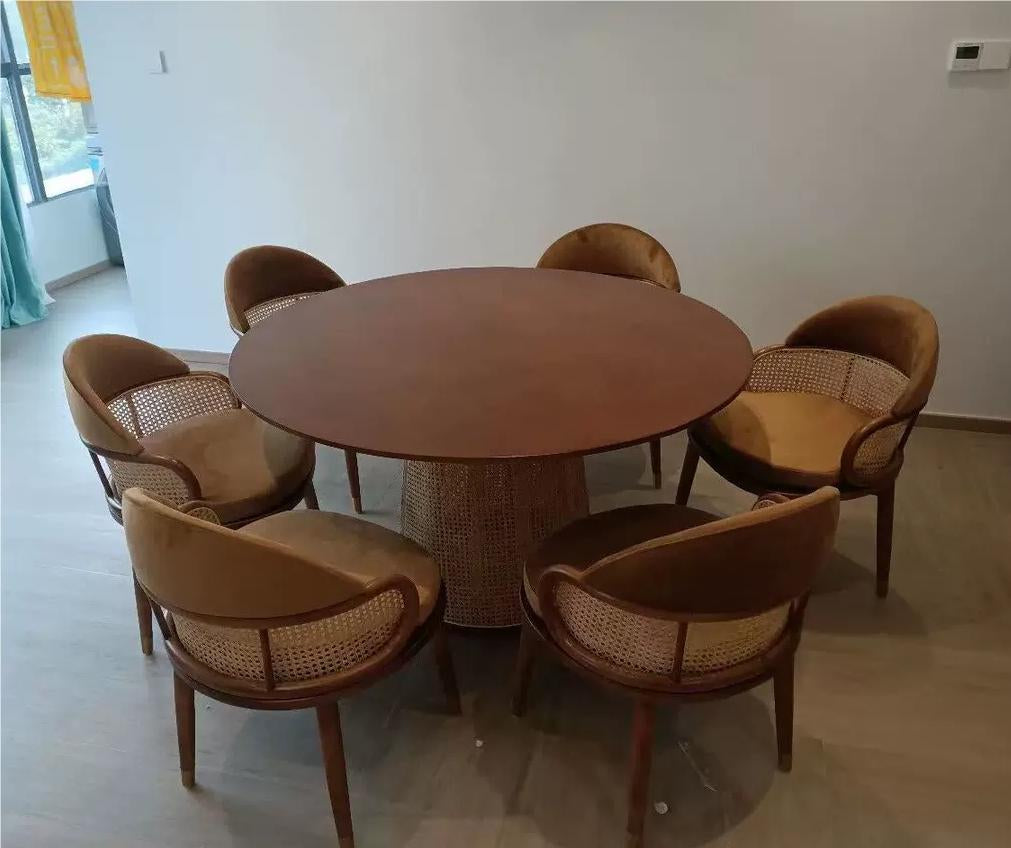 Bonnie Ash wood Indonesian natural rattan round dining set