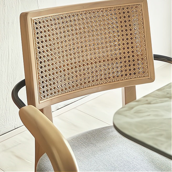 Wignor 2pcs ash wood natural rattan stainless steel dining chairs