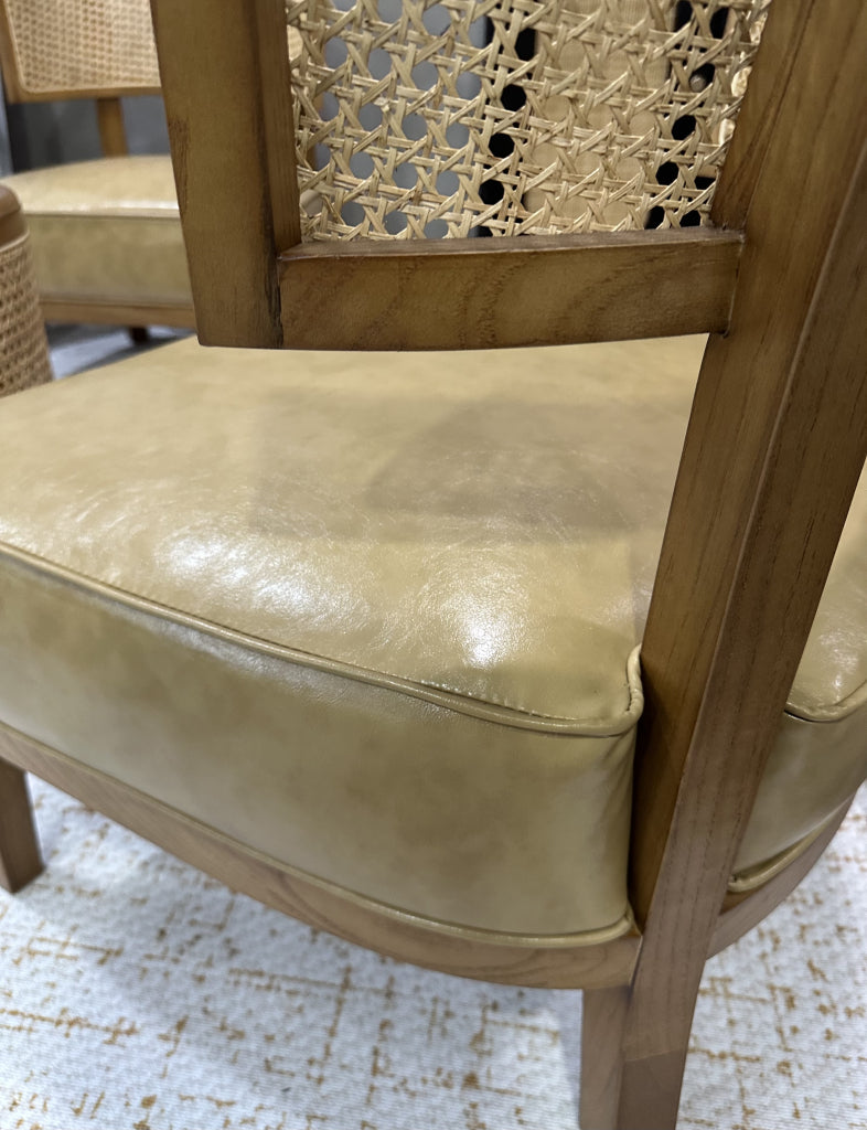 Tedina Ash wood natural rattan leather accent chair