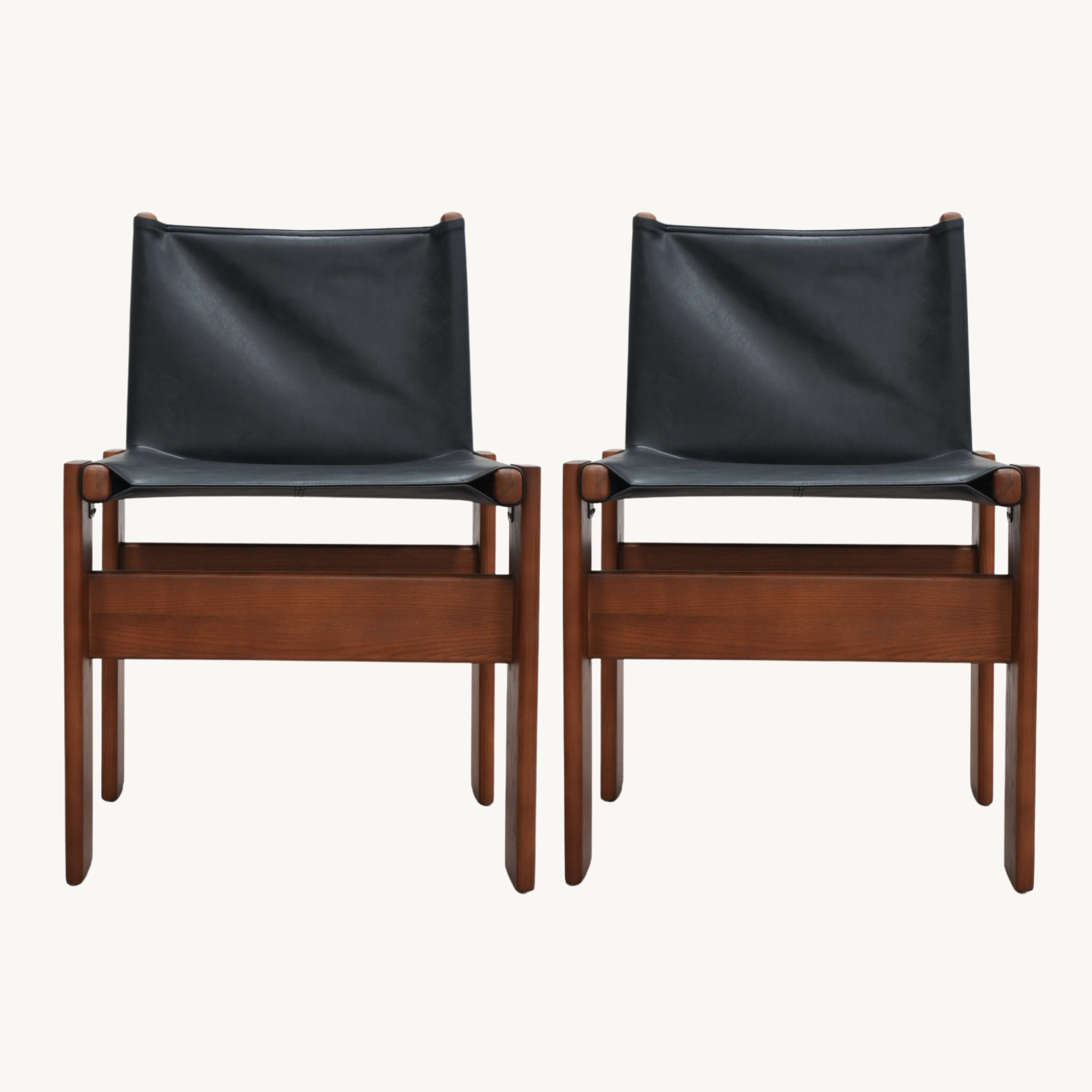Junis 2pcs leather solid wood dining chairs