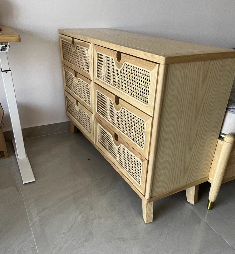 Vilriga Ash wood natural rattan chest of drawers