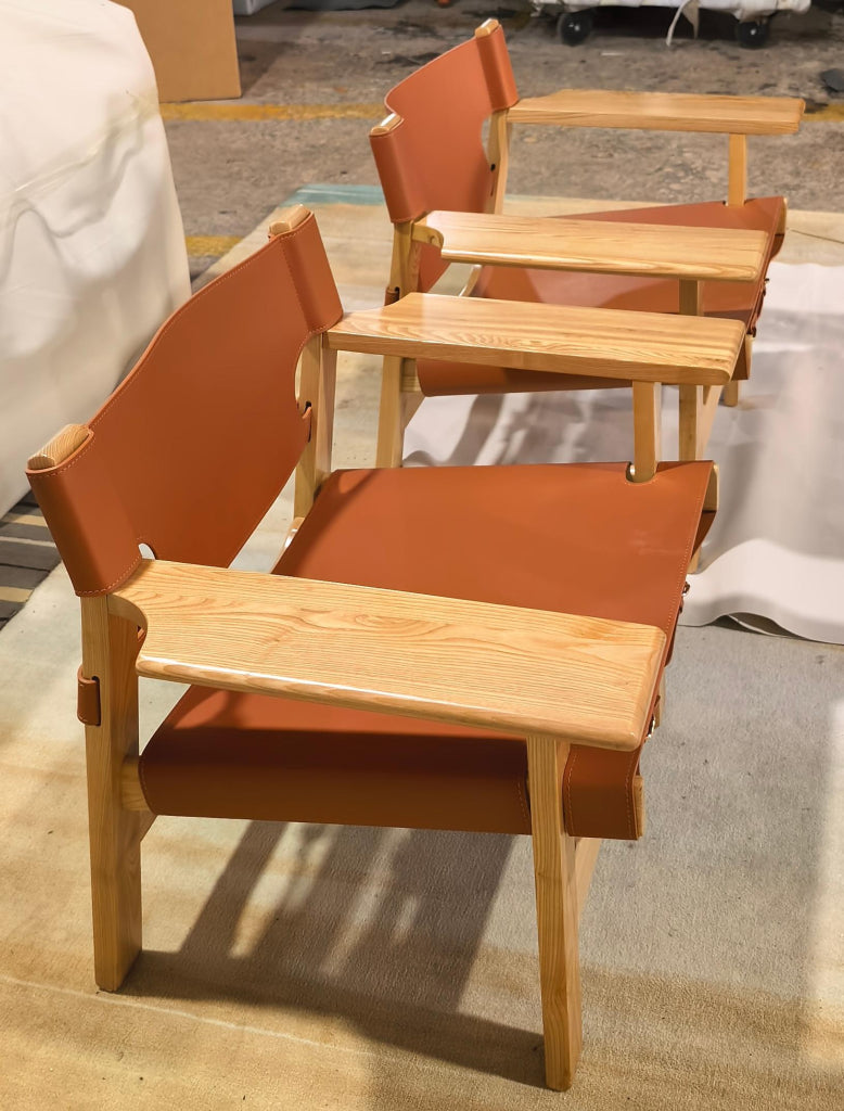 Ninlan Ash wood leather accent chair