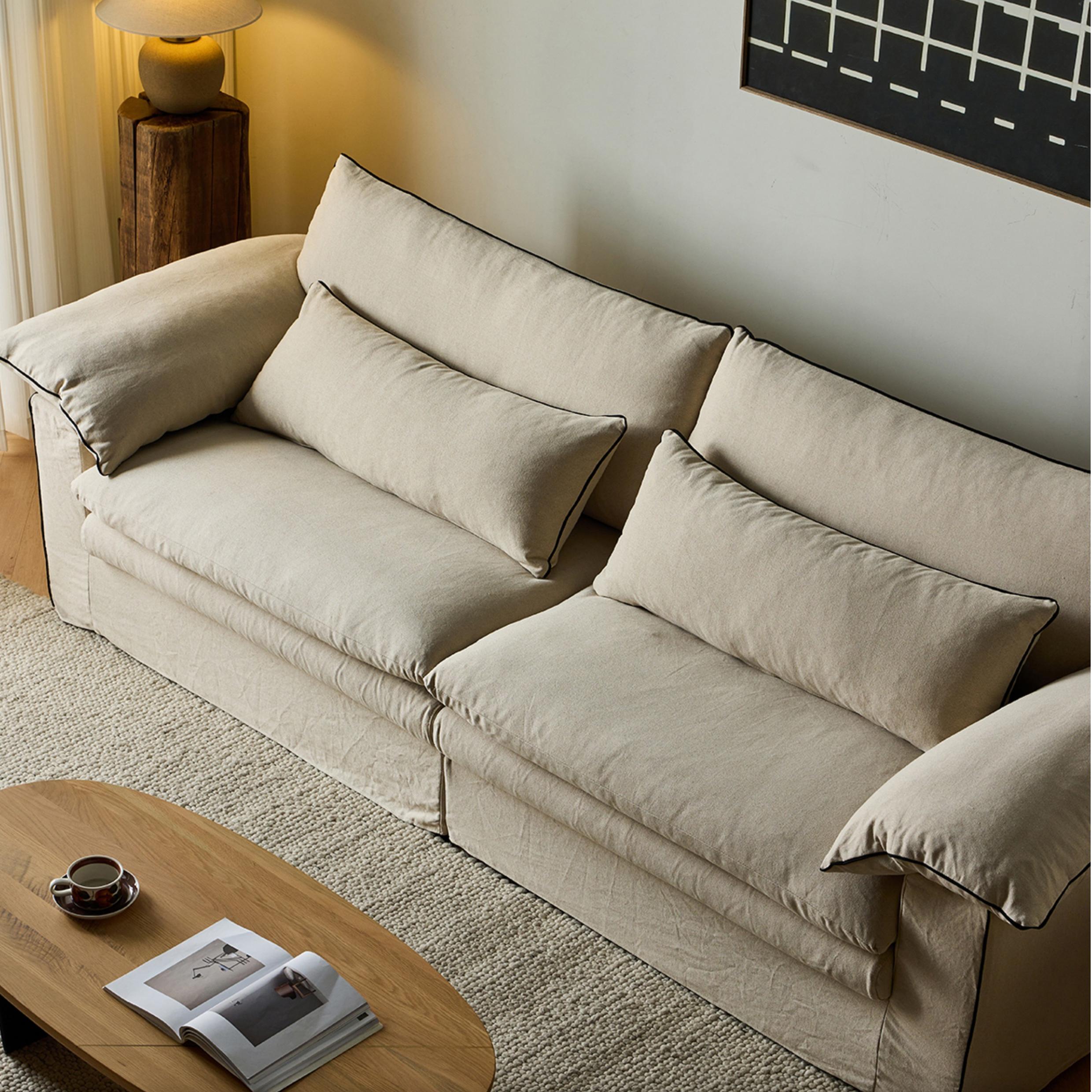 Isap Washable natural linen fabric straight sofa