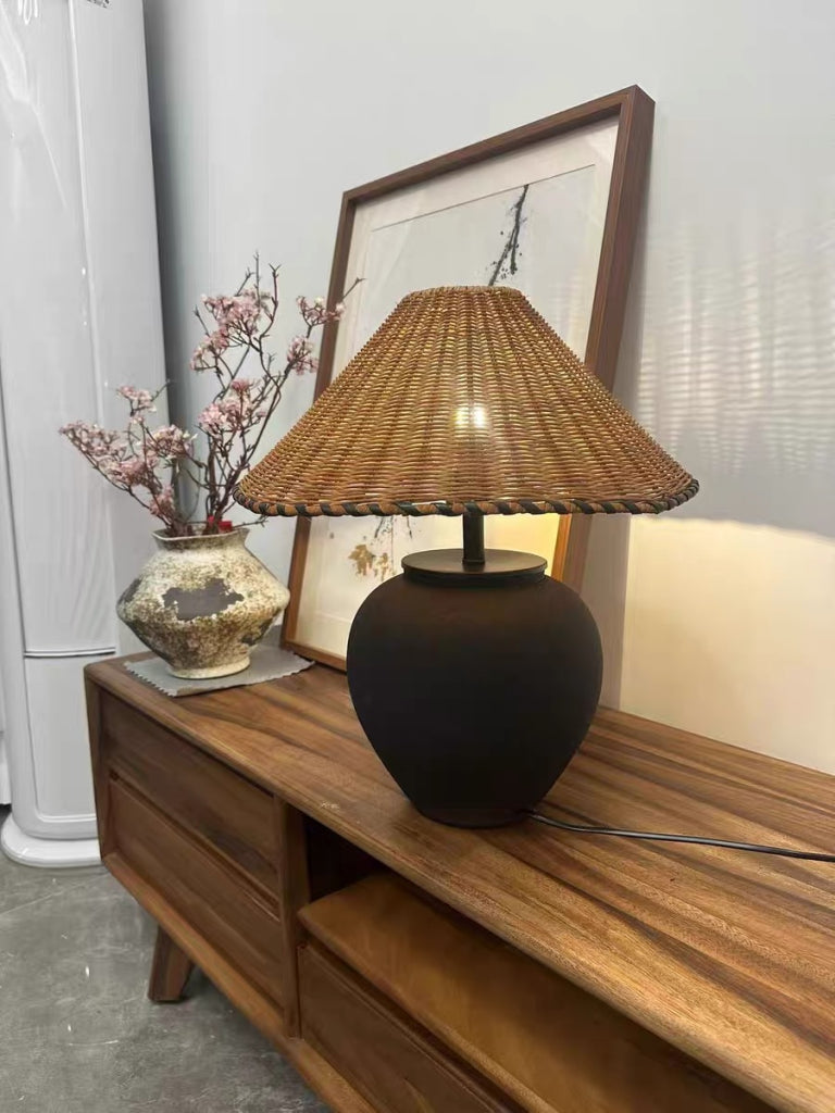 Hatona Ceramic natural rattan lamp-A