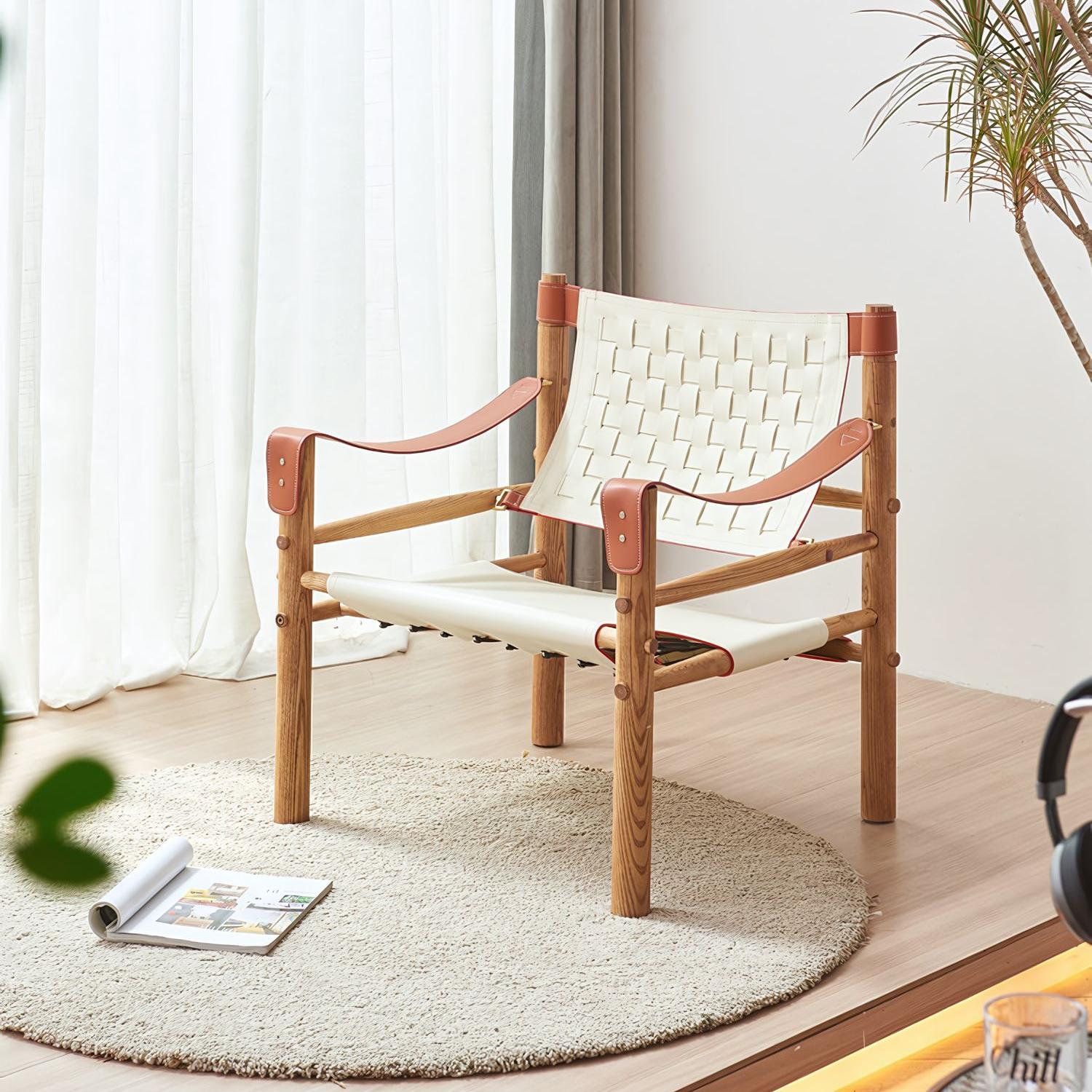 Linaro Ash wood leather accent chair