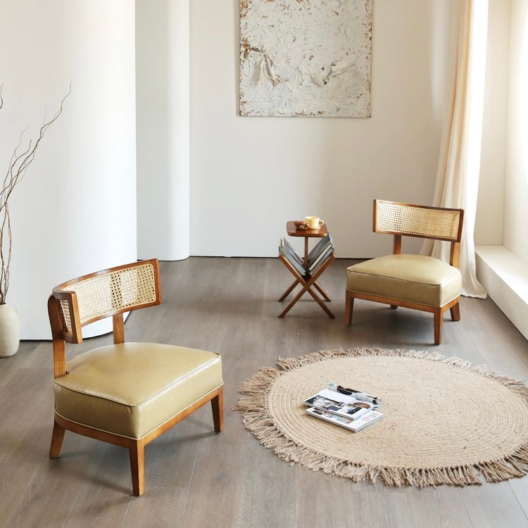 Tedina Ash wood natural rattan leather accent chair