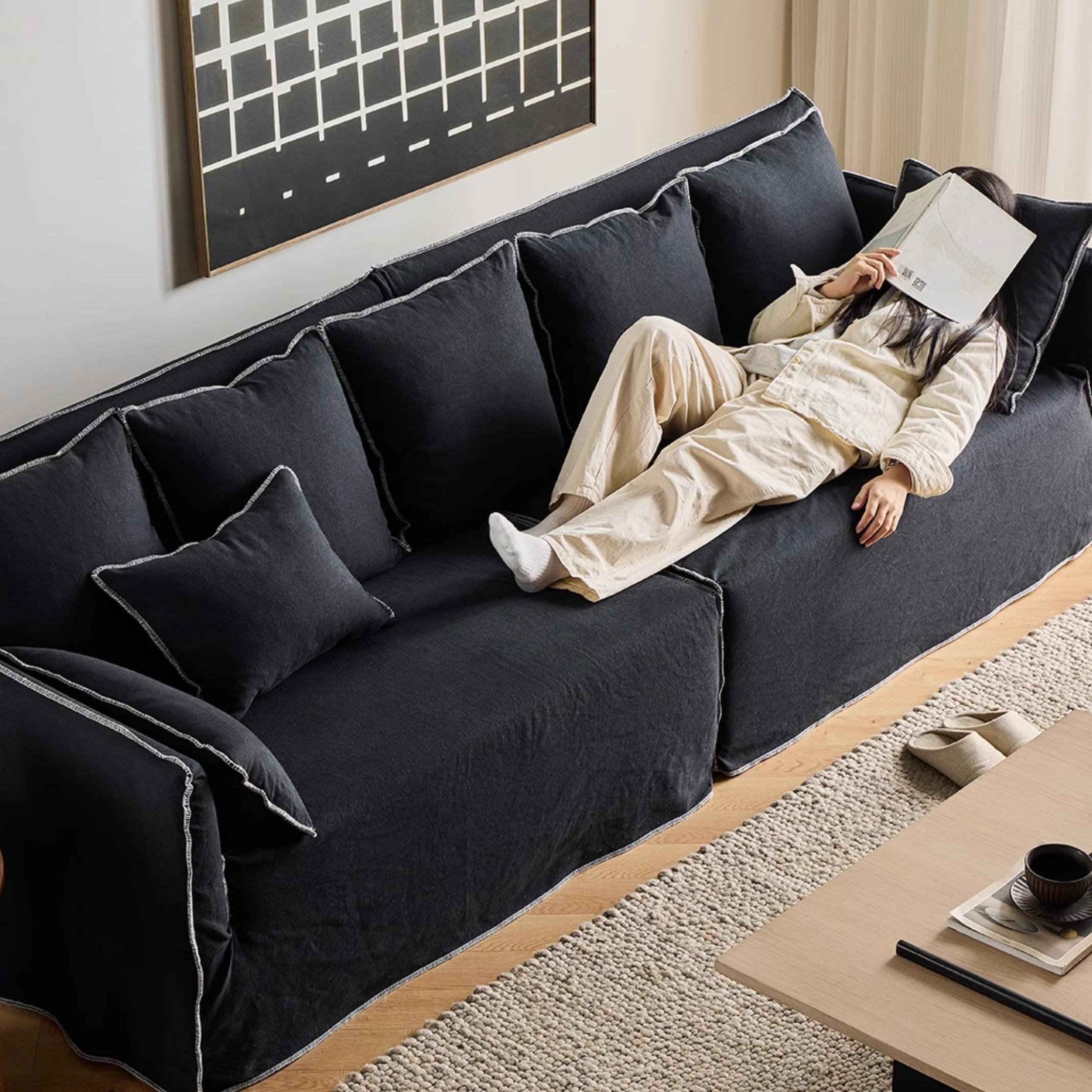 Geema Washable natural linen fabric straight sofa