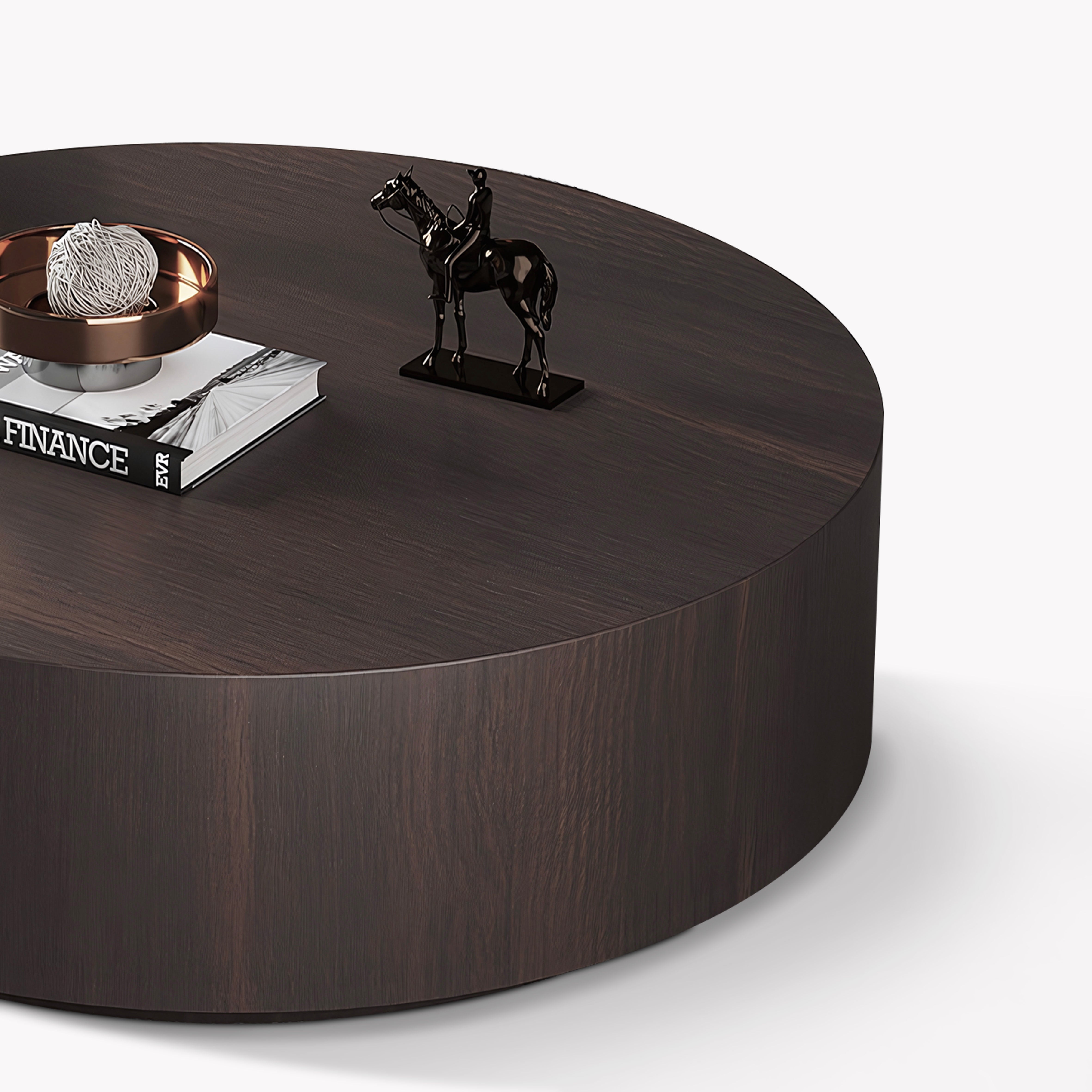 Cocheli Wood tempered glass round coffee table set-A