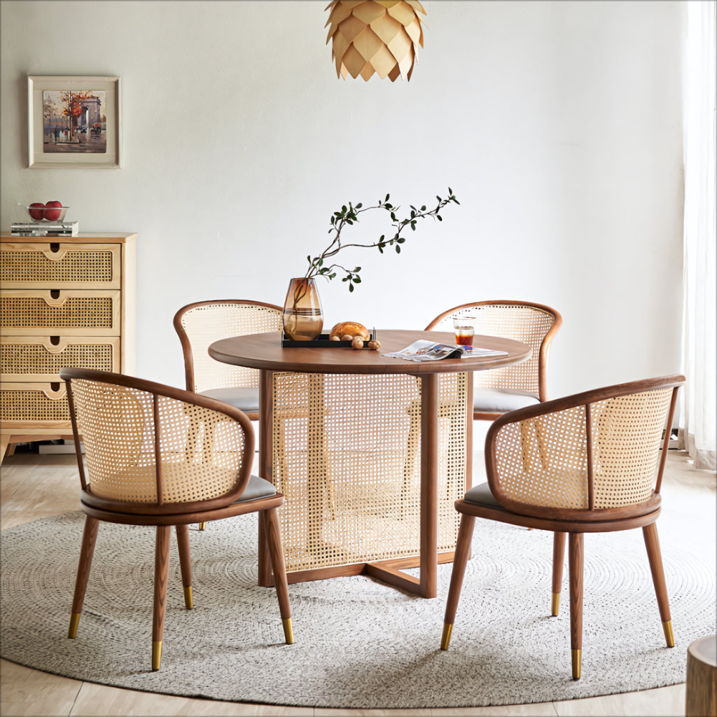 Ronilan Ash wood Indonesian natural rattan round dining set