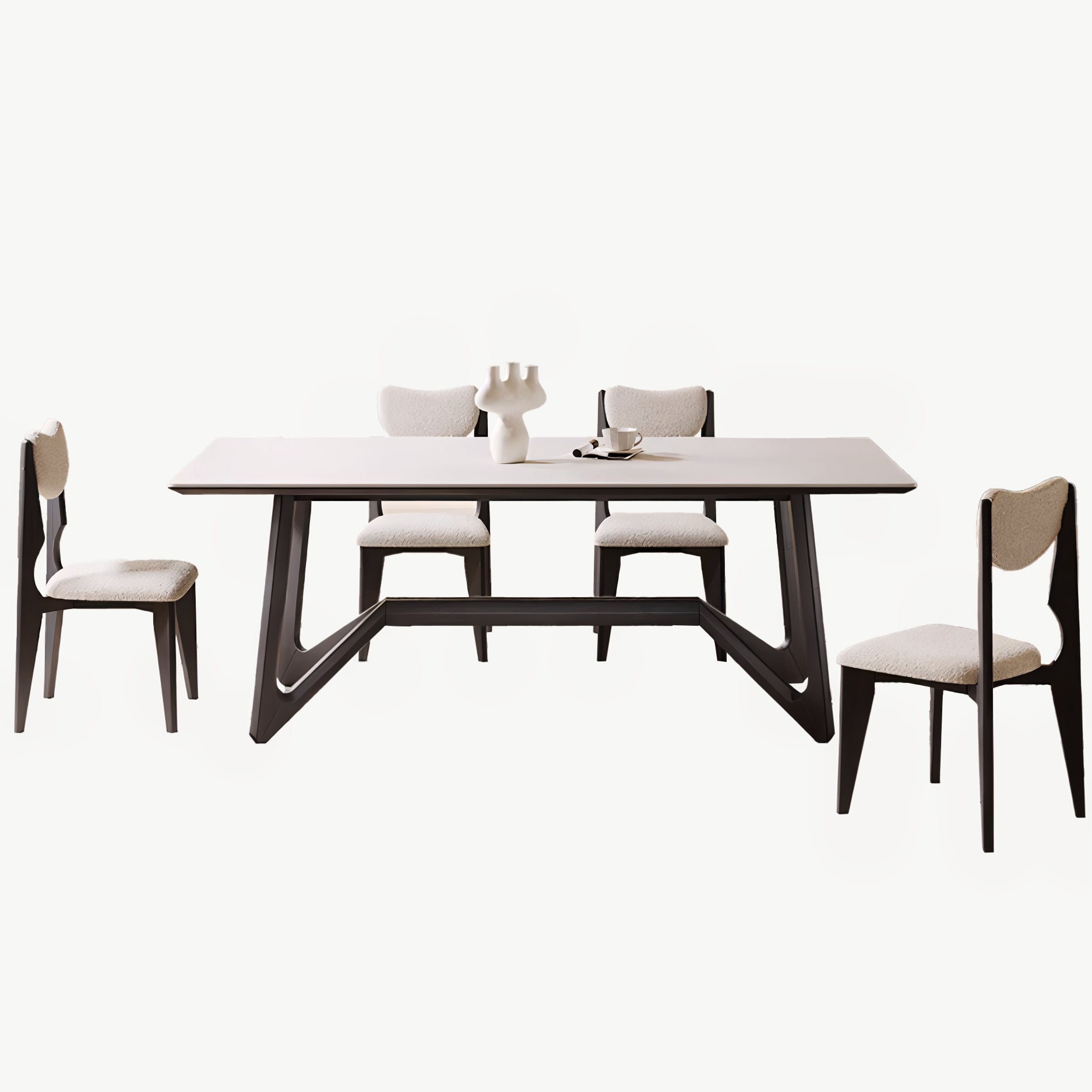 Quina Sintered stone solid wood rectangular dining set-A
