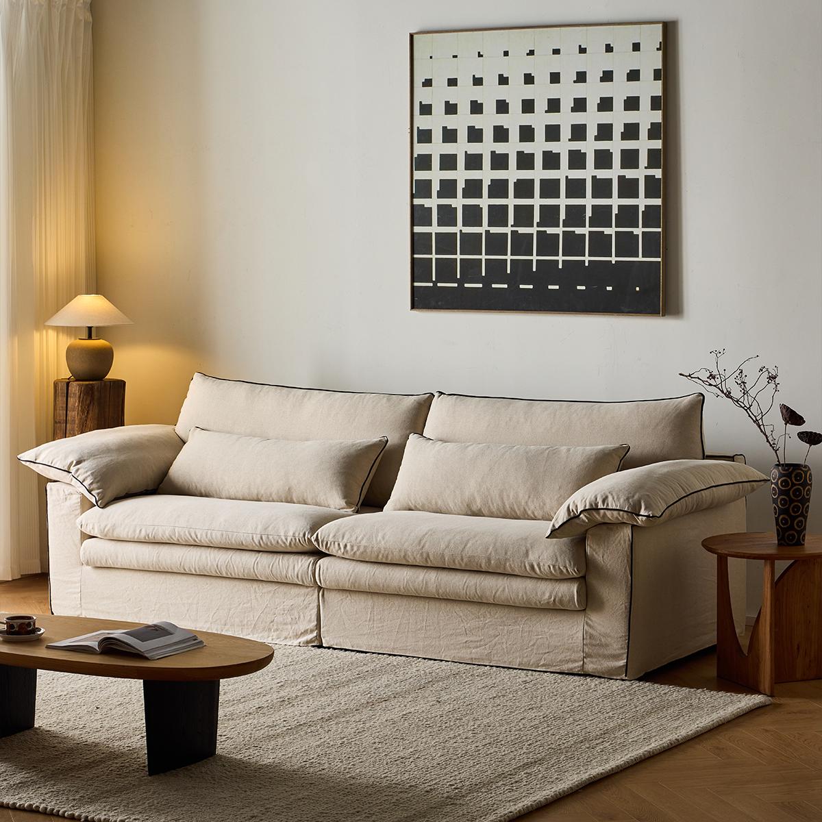 Isap Washable natural linen fabric straight sofa