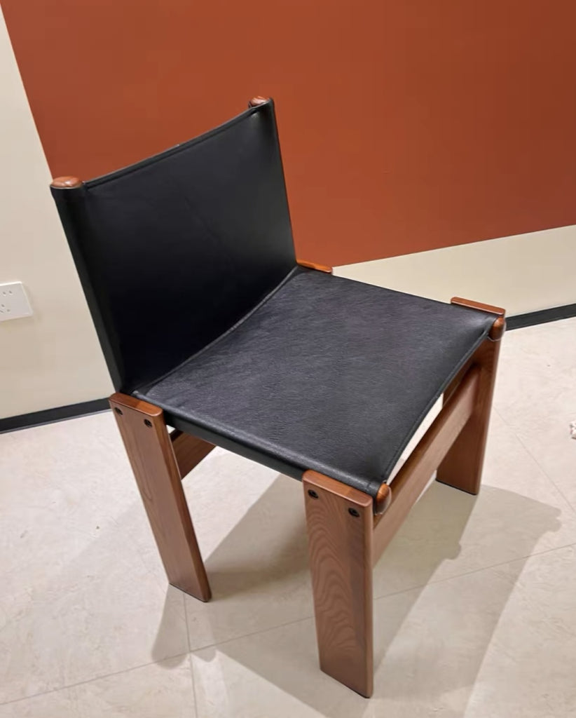 Junis 2pcs leather solid wood dining chairs