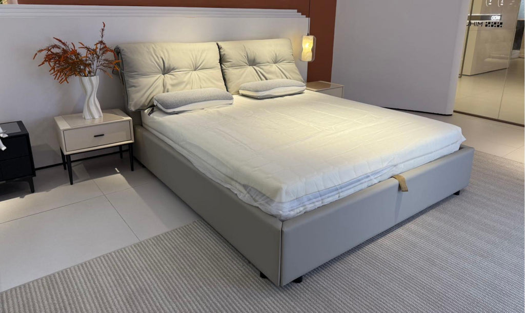 Taseno Leather solid wood bed