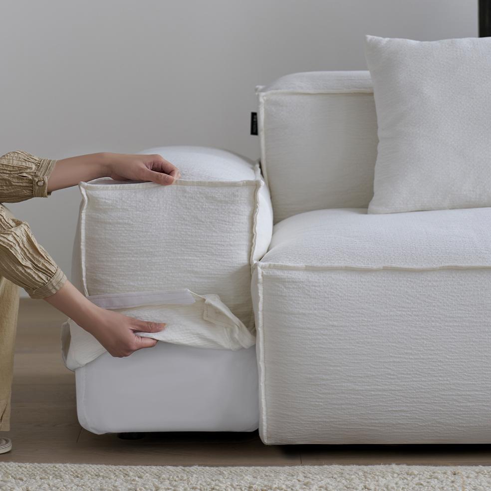 Seffi Washable natural linen fabric chaise lounge sofa