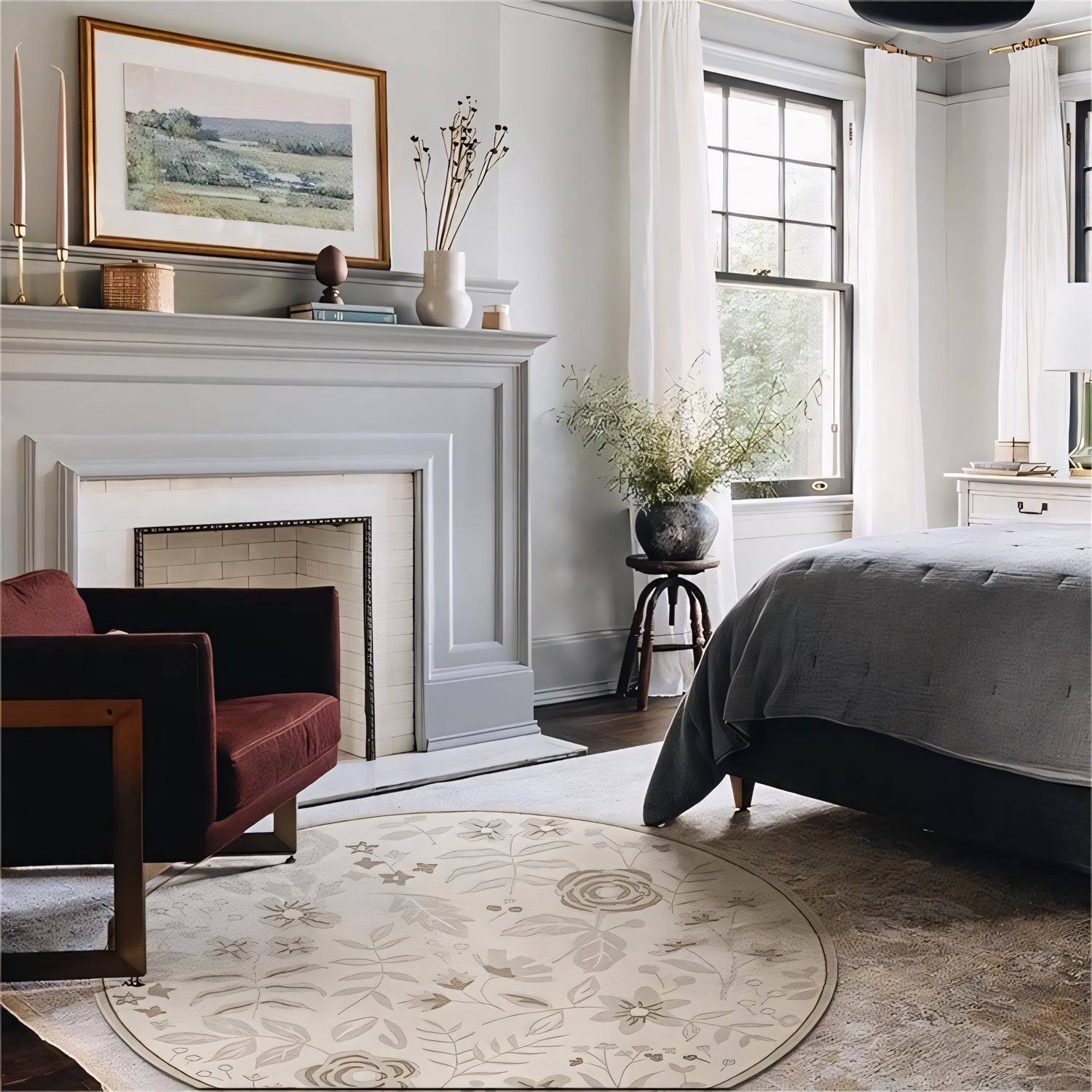Zasnie 3D floral embossed washable carpet rug