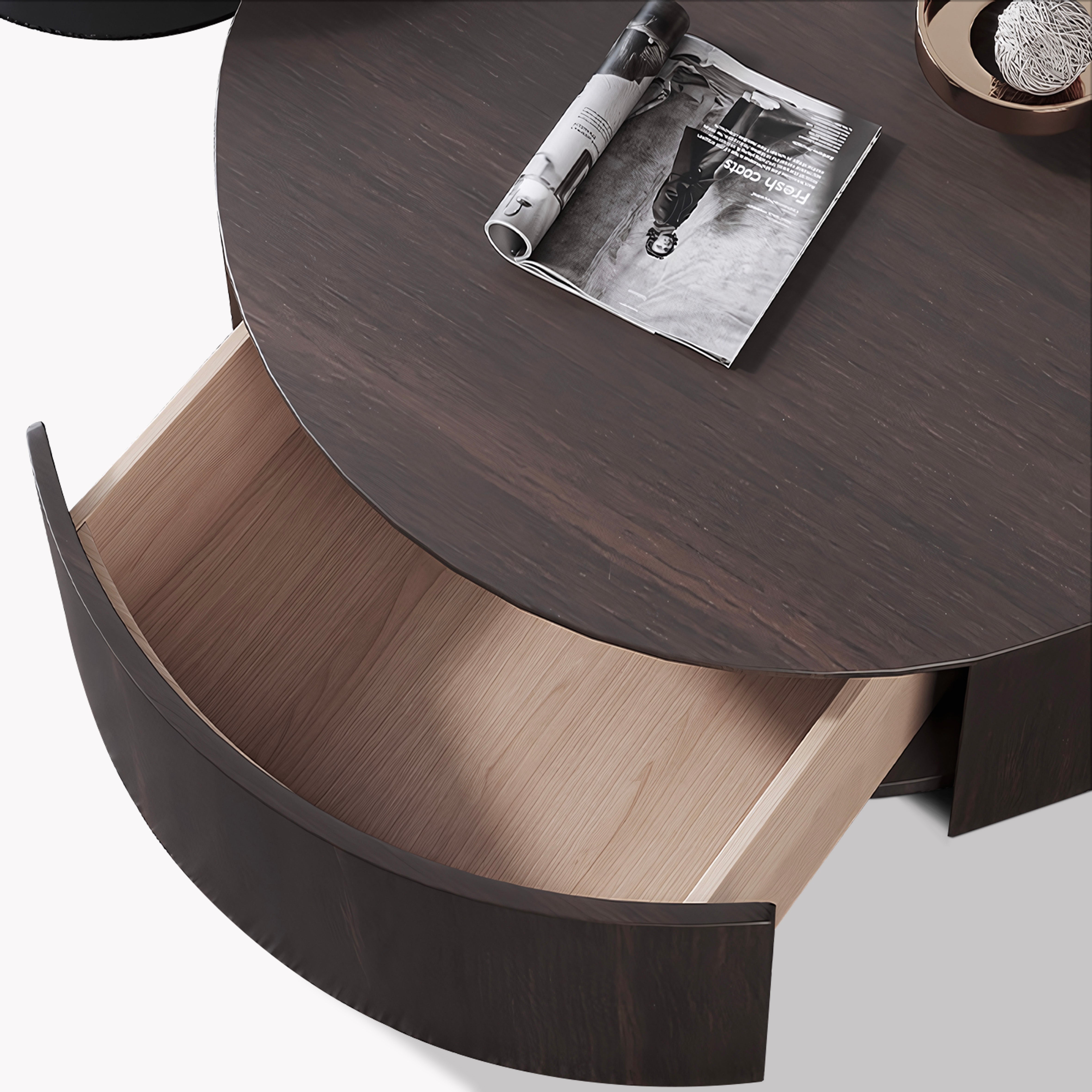 Cocheli Wood tempered glass round coffee table set-A