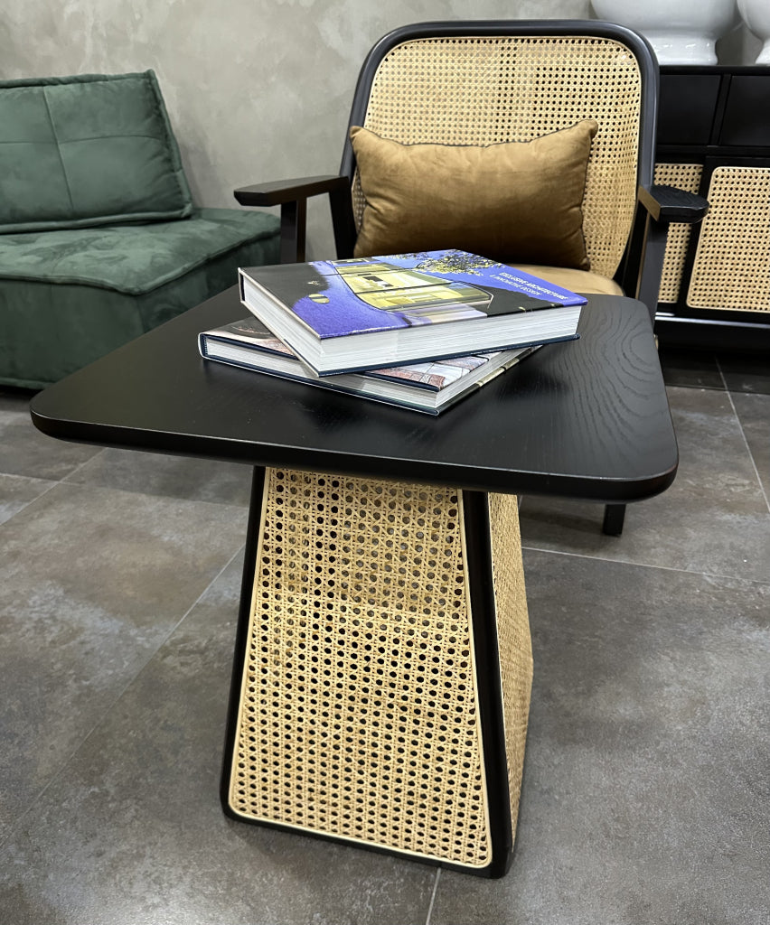 Drineli Ash wood natural rattan side coffee table