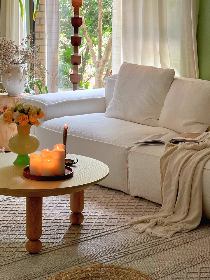 Seffi Washable natural linen fabric chaise lounge sofa