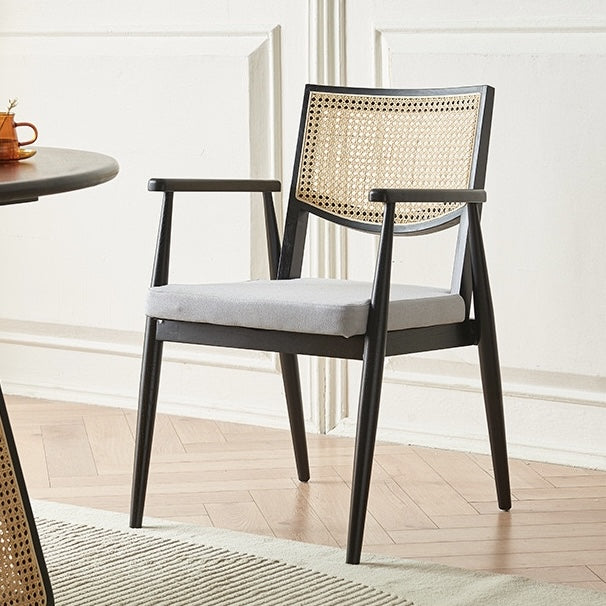 Linpo 2pcs ash wood natural rattan dining chairs